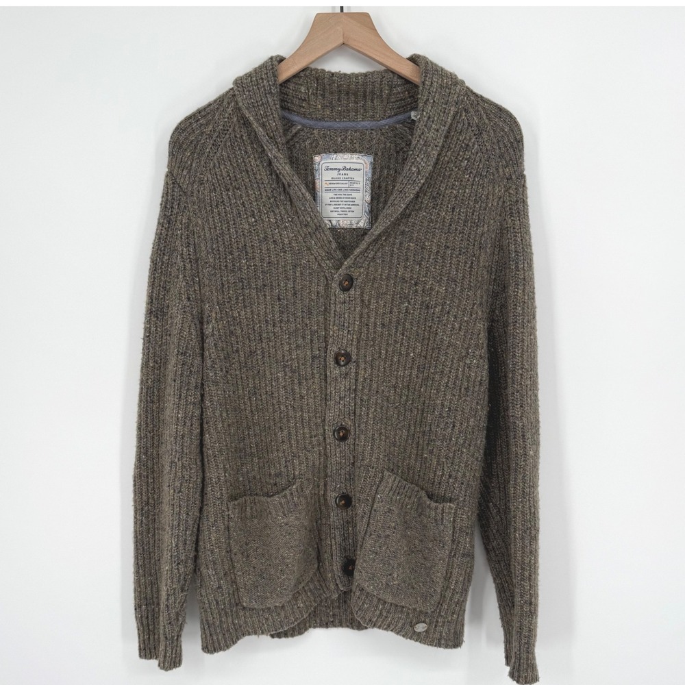 Tommy Bahama Mens Cardigan Sweater Size Large Merino Wool Alpaca Shawl Collar